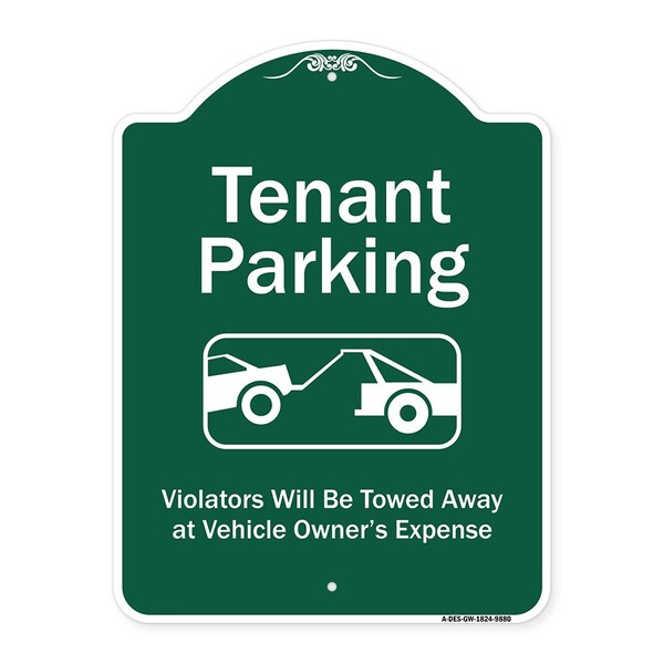 Tenant Parking Violators Towed Away W/ Graphic Heavy-Gauge Aluminum Sign, 24" x 18", GW-1824-9880